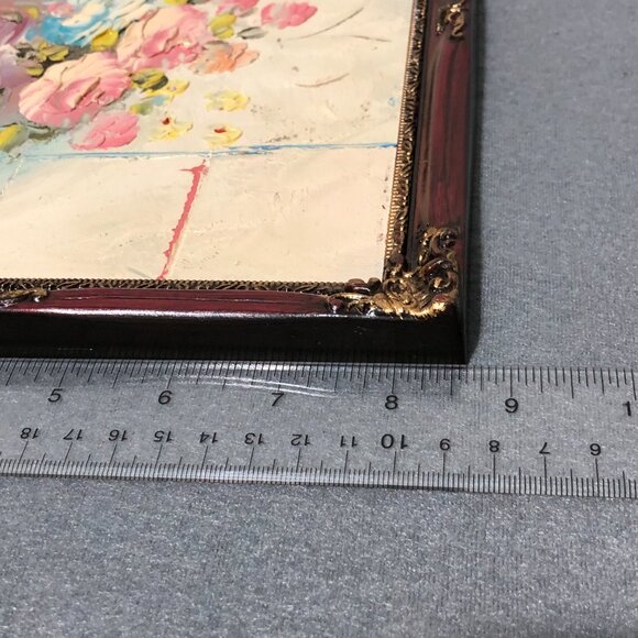 Vintage Still Life Impasto Oil Floral Painting Bouquet Flowers Roses Vase Framed - Picture 7 of 7